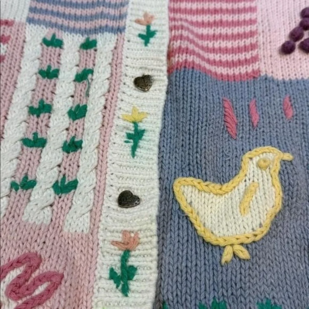 Savannah Cardigan Sweater Soft Pink Easter Kidcore Cute‎ Bunny Girl's  Large 14